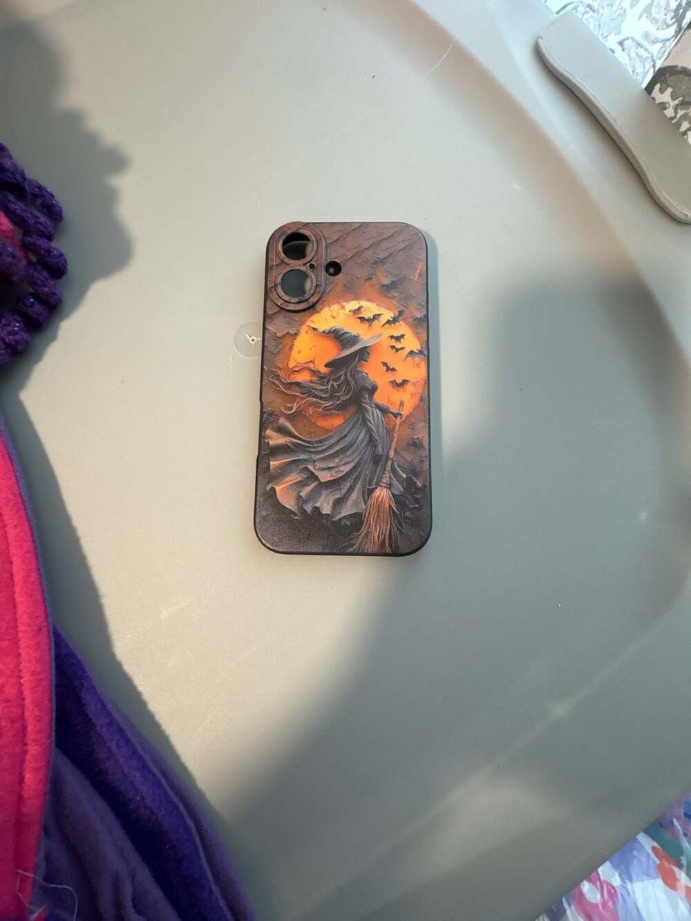 Witch Flying On Broomstick And Bats Phone Case Halloween Theme